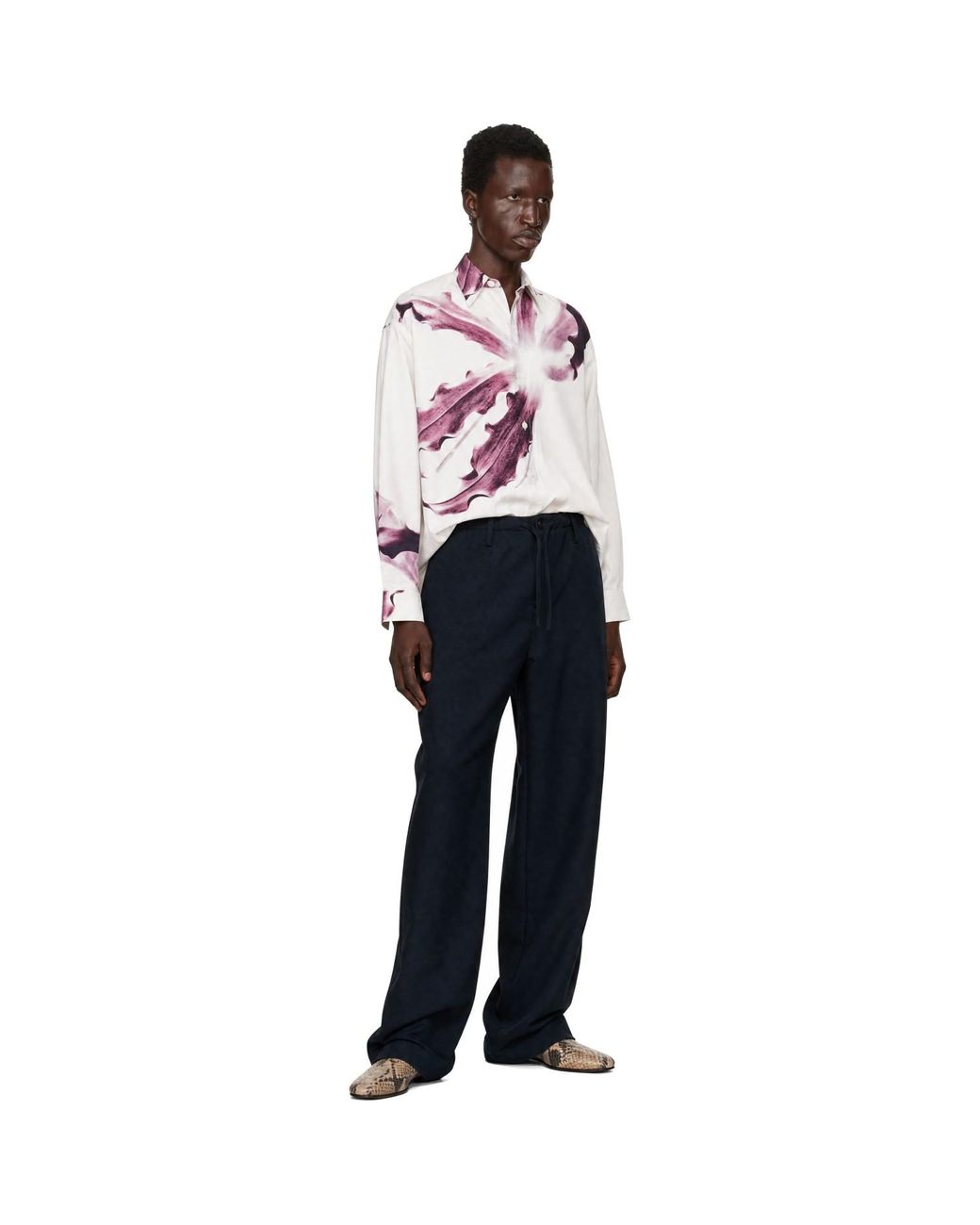 Dries Van Noten Blue Wool Drawstring Trousers for men