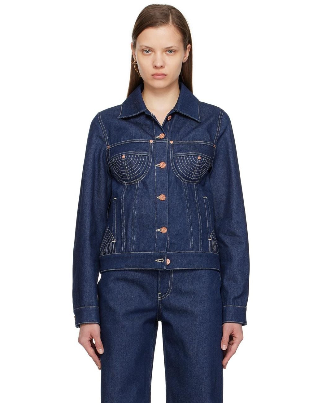 Jean Paul Gaultier Indigo Paneled Denim Jacket in Blue | Lyst UK