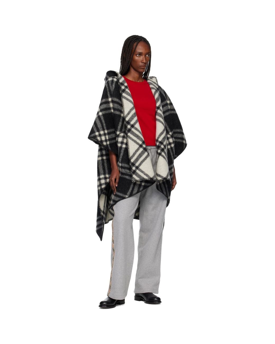 Burberry Black Check Wool Reversible Cape