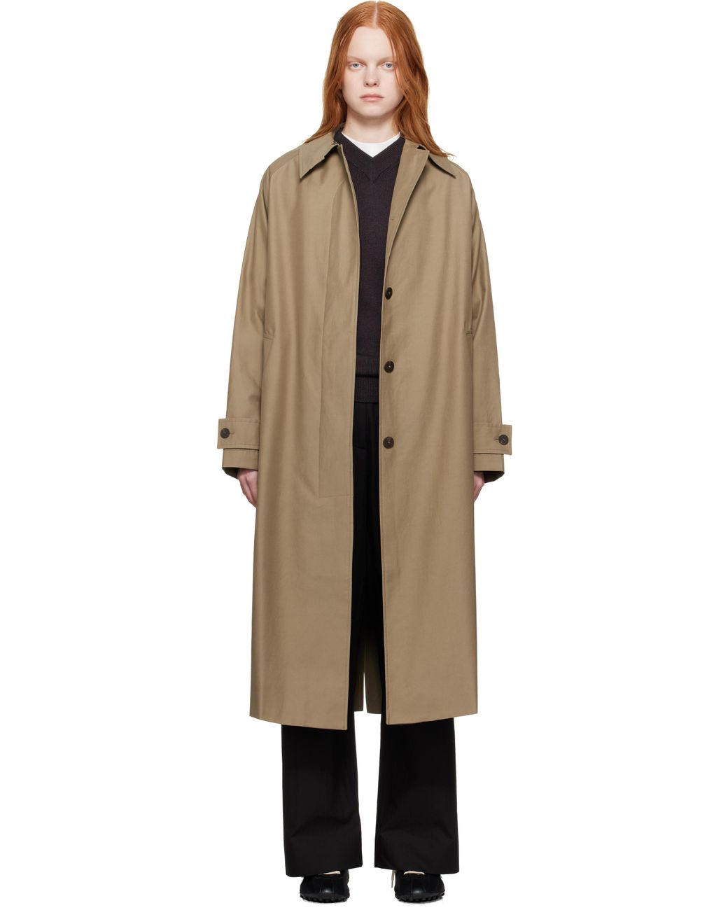Studio Nicholson Black Taupe Holin Technical Cotton Trench Coat