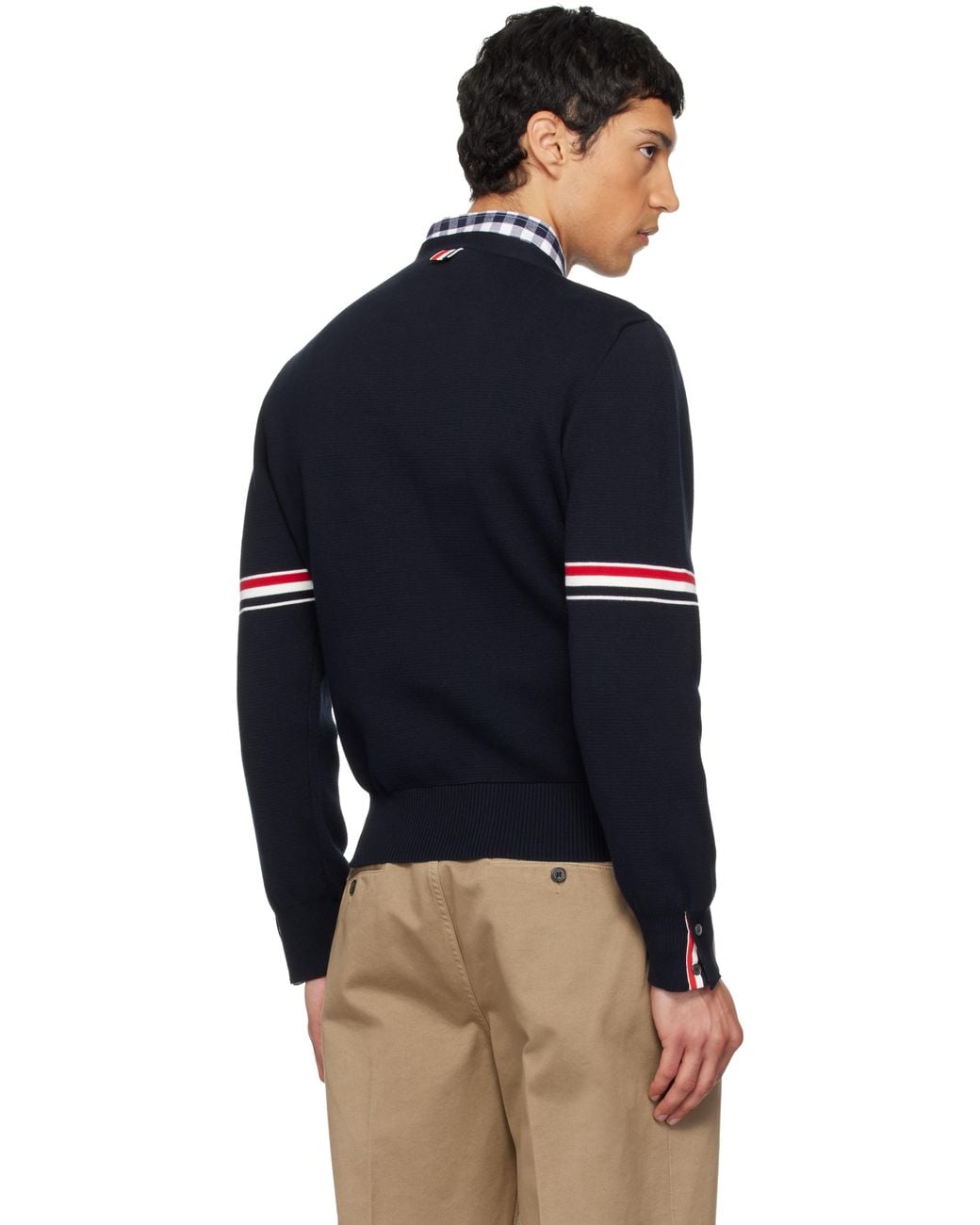 Thom Browne Blue Cotton Milano Stitch V-Neck Cardigan for men