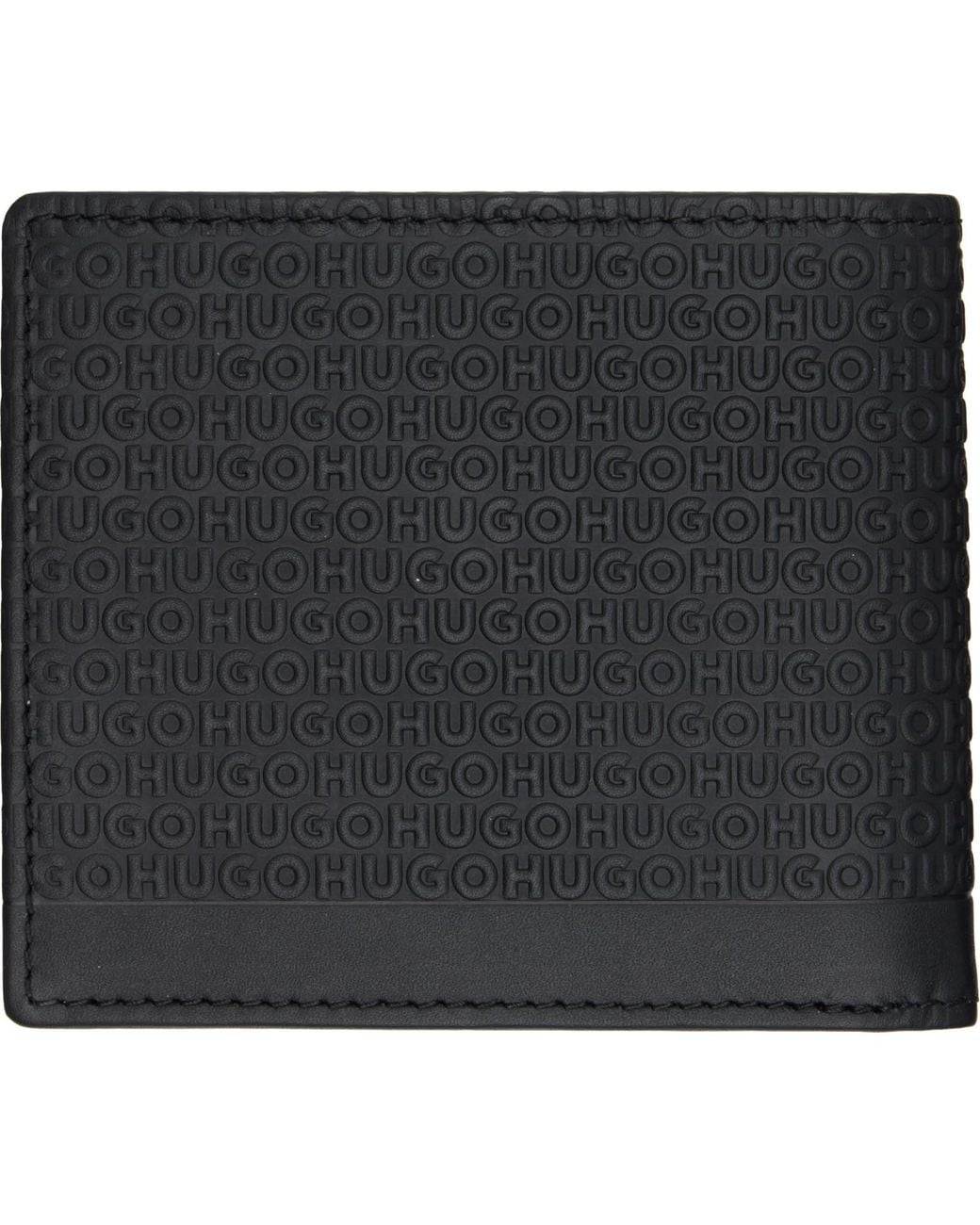 HUGO Black Logo-Pattern Leather Wallet for men