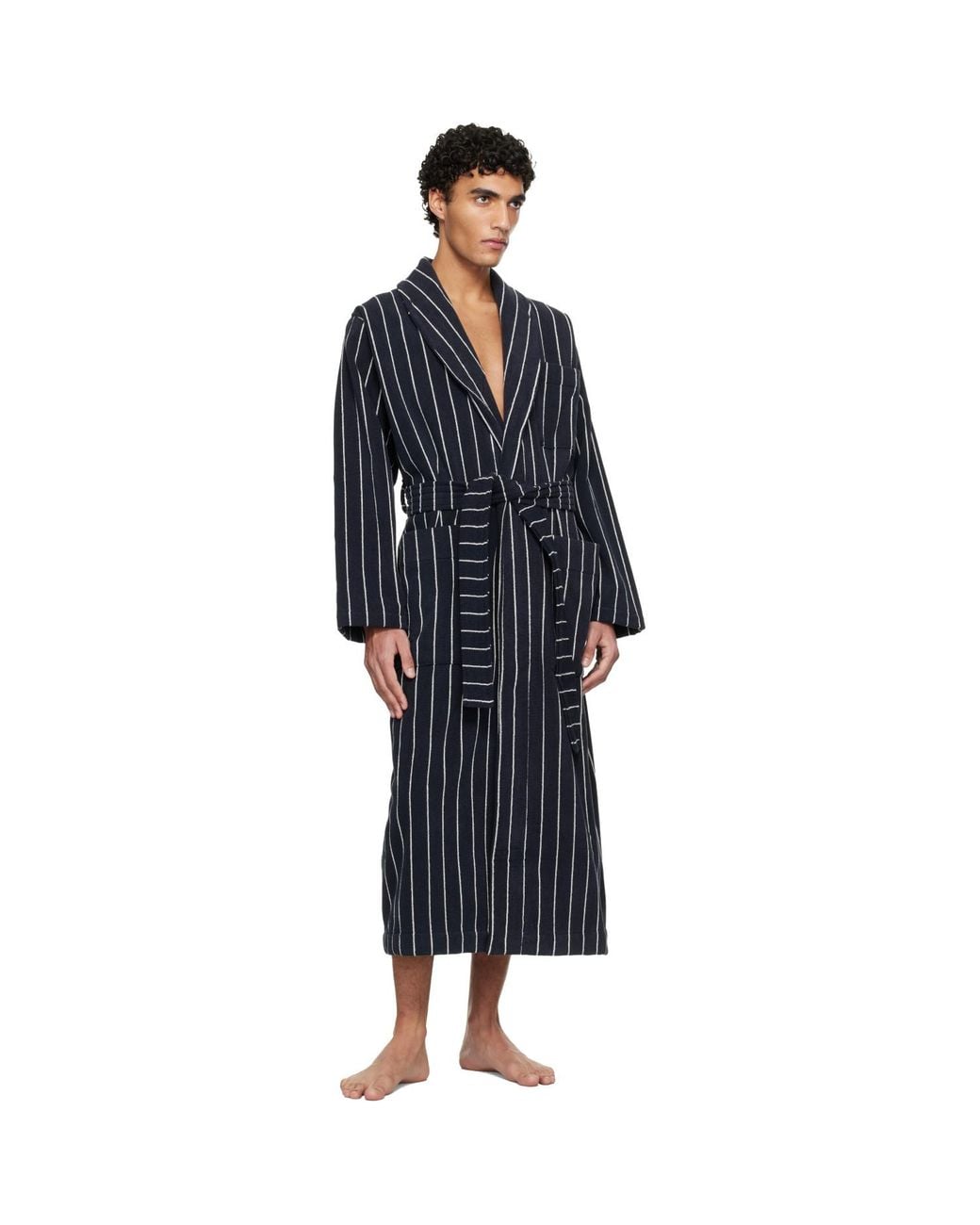 Tekla Black Terry Classic Bathrobe for men