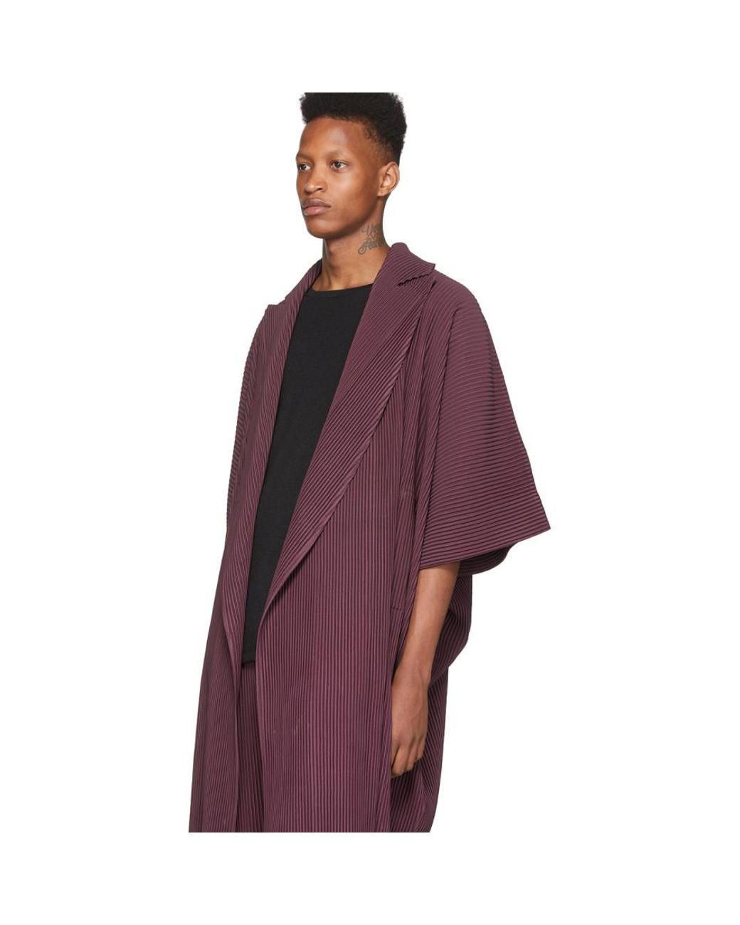 Homme Plissé Issey Miyake Purple Kimono Coat for Men | Lyst