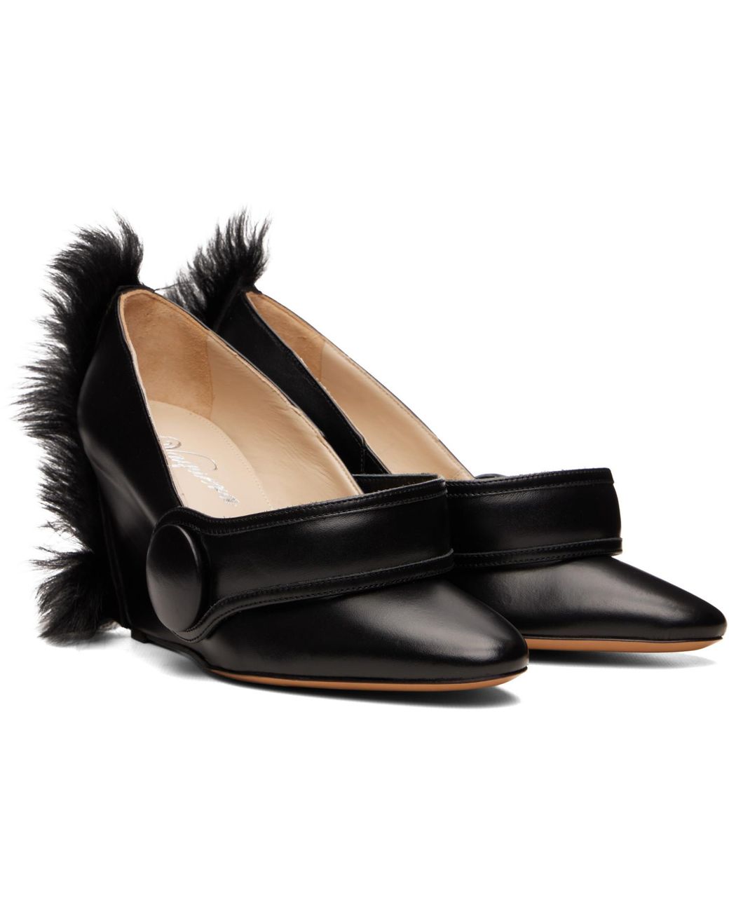 VAQUERA Black Leather Shearling Heels