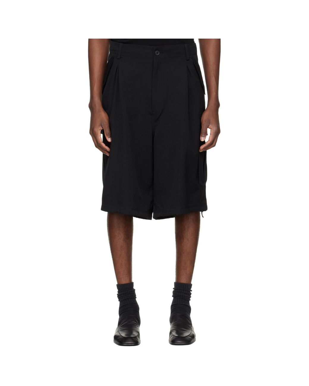 Yohji Yamamoto Black Side Pocket Cargo Shorts for men