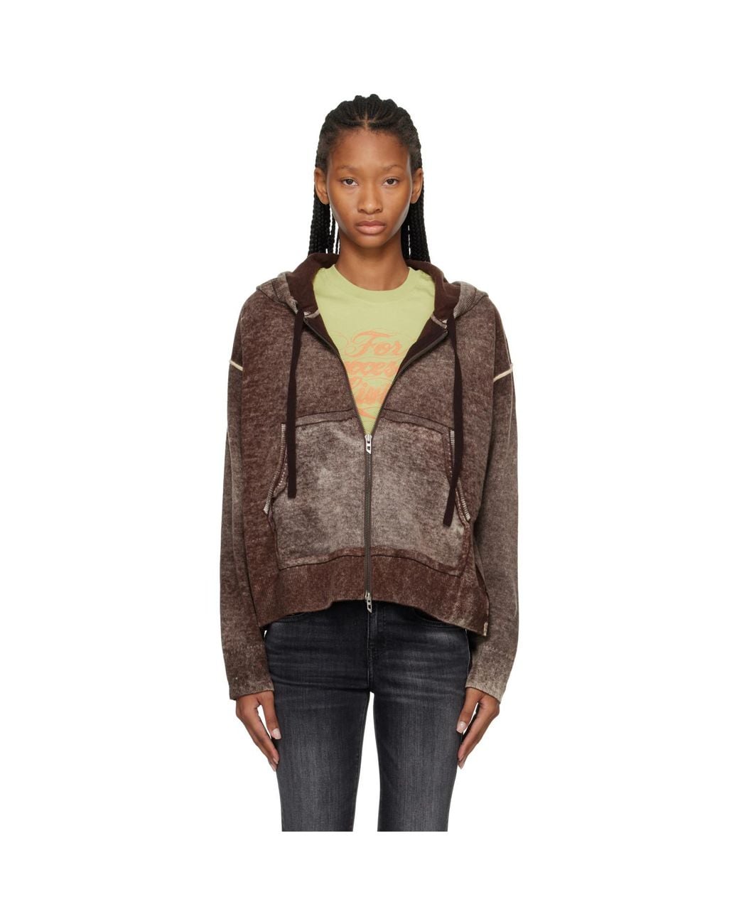 DIESEL Brown Wool Reverse-Print Hoodie