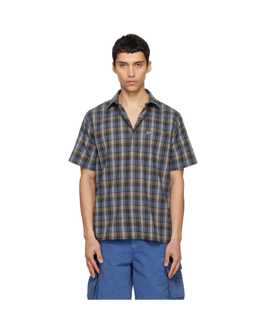 ERL Blue Check Short Sleeve Shirt for men