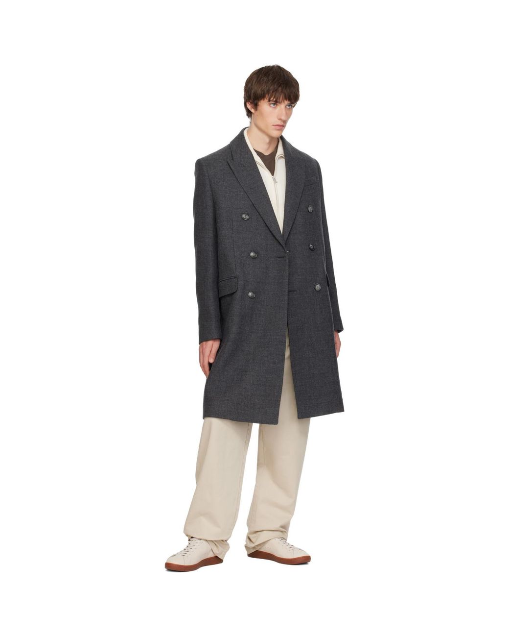 AMI Black Double Breasted Wool Coat for men
