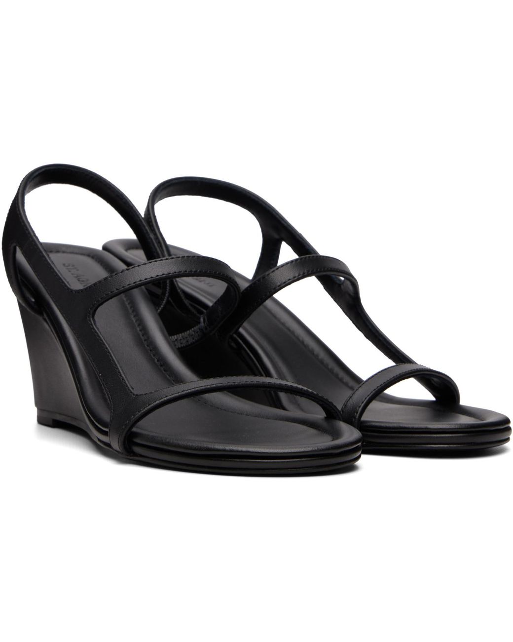 St. Agni Black High Wedge Heeled Sandals