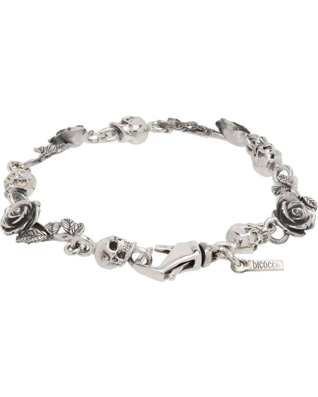 Emanuele Bicocchi Metallic Rose & Skull Bracelet for men