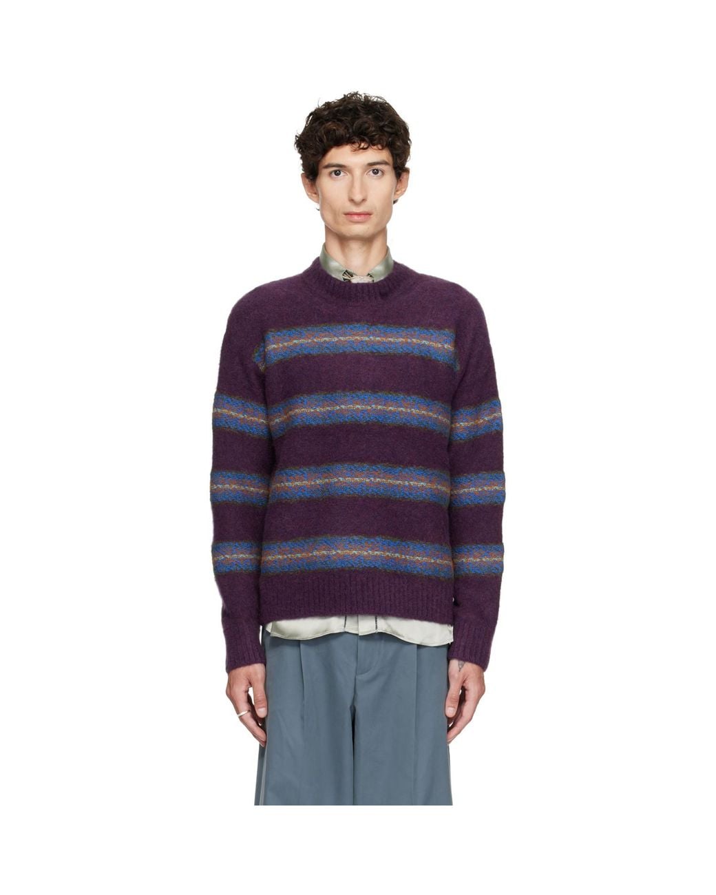 Dries Van Noten Blue Jacquard Wool Sweater for men
