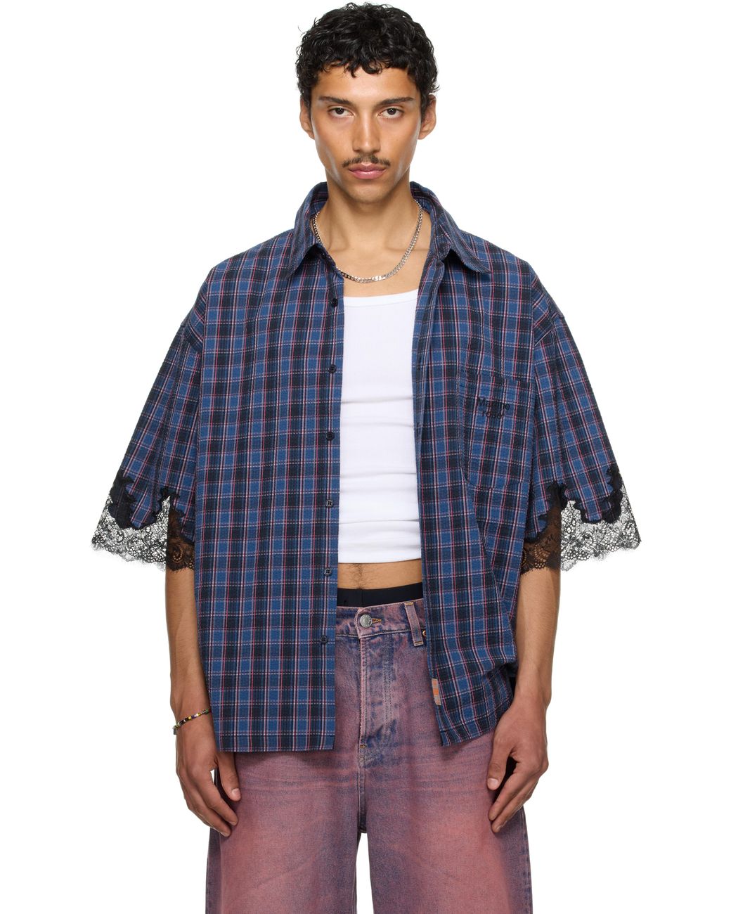 Martine Rose Ssense Exclusive Lace Overshirt in Blue for Men | Lyst