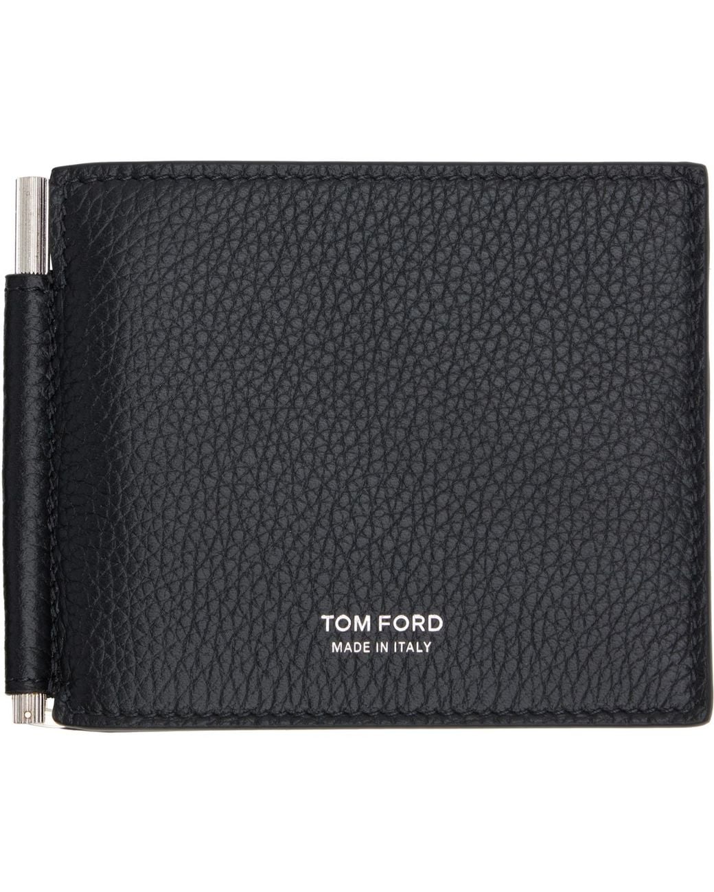 Tom Ford Black Grain Leather Money Clip Wallet for men