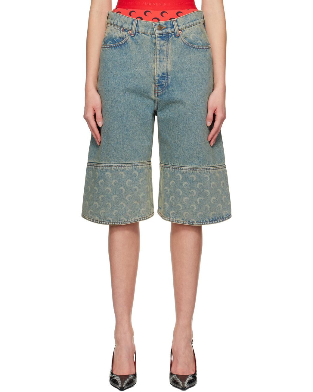 Marine Serre Moon Laser Denim Shorts in Blue | Lyst UK