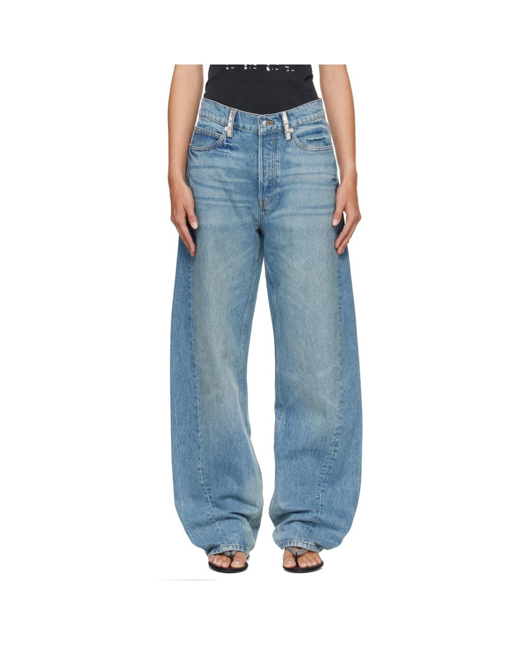 Alexander Wang Blue Crystal Hotfix Belt Loop Mid-Rise Relaxed Jeans
