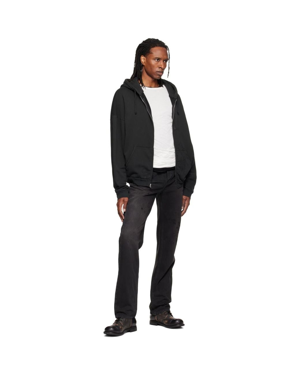 ALEXANDER DIGENOVA Black Zip Up Painter Hoodie for men