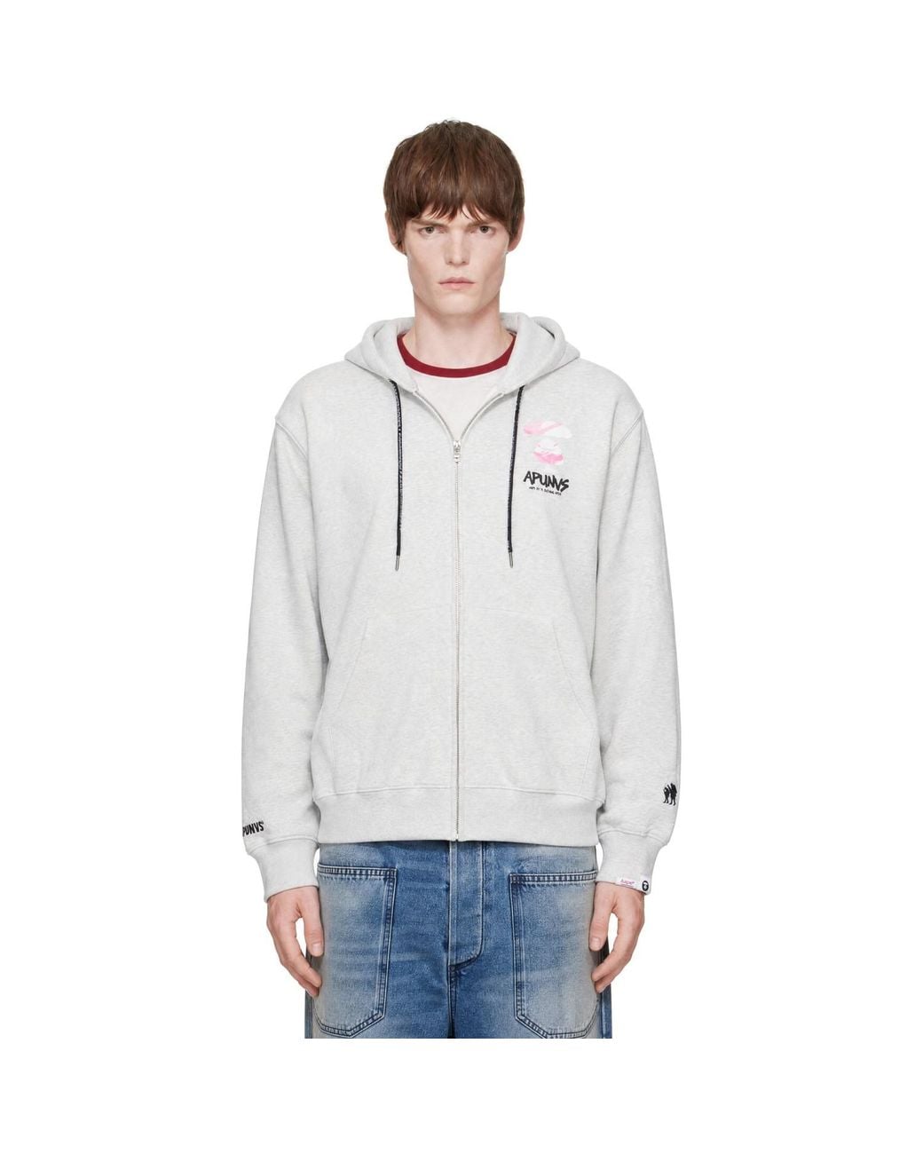 Aape By A Bathing Ape Gray Off- 'Aape' Basic Zip Up Hoodie for men