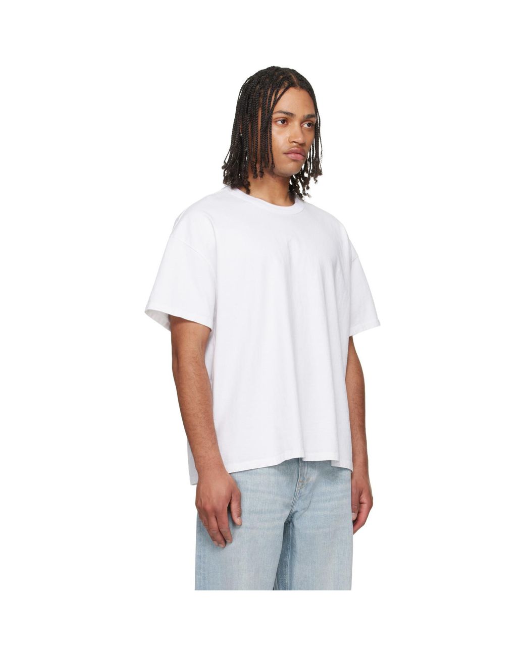 Les Tien White Lightweight Binded Neck Oversized T-Shirt for men