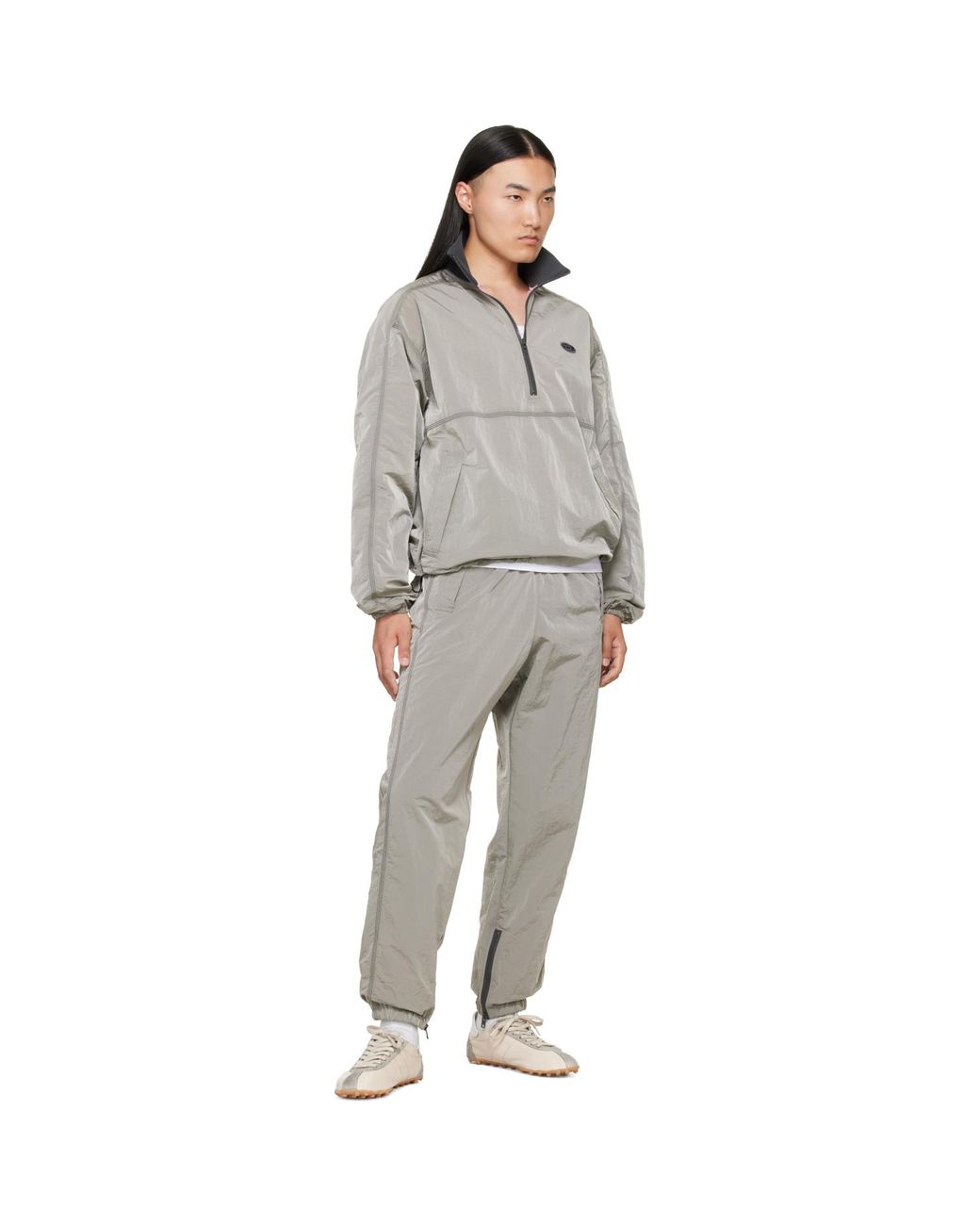 DIESEL Gray Crinkle Effect Nylon Trousers for men