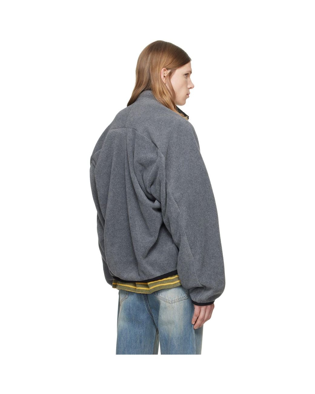 we11done Gray String Fleece Zip-Up Jacket for men