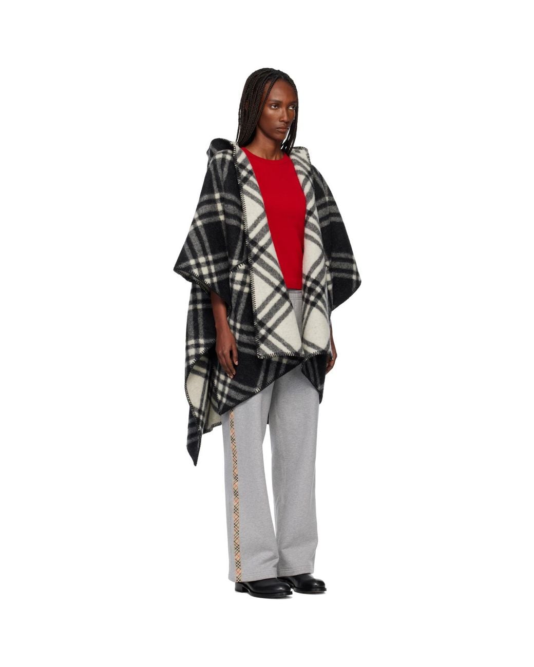 Burberry Black Check Wool Reversible Cape