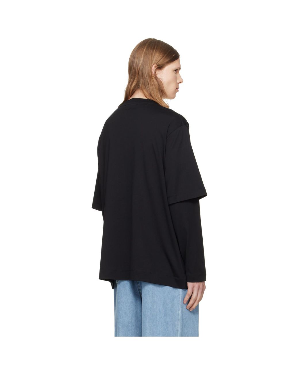 Simone Rocha Black Ruffle Slash Layered Long Sleeve T-Shirt for men