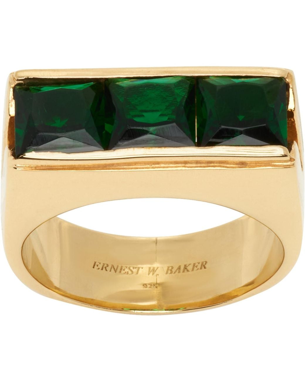 Ernest W. Baker Green Three Stone Ring for men