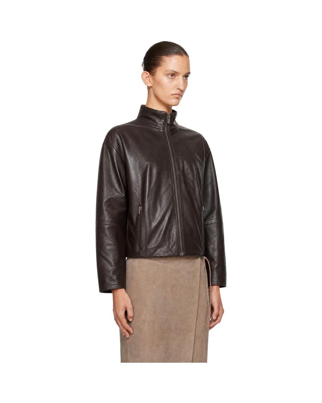 St. Agni Brown Cocoon Zip Leather Jacket