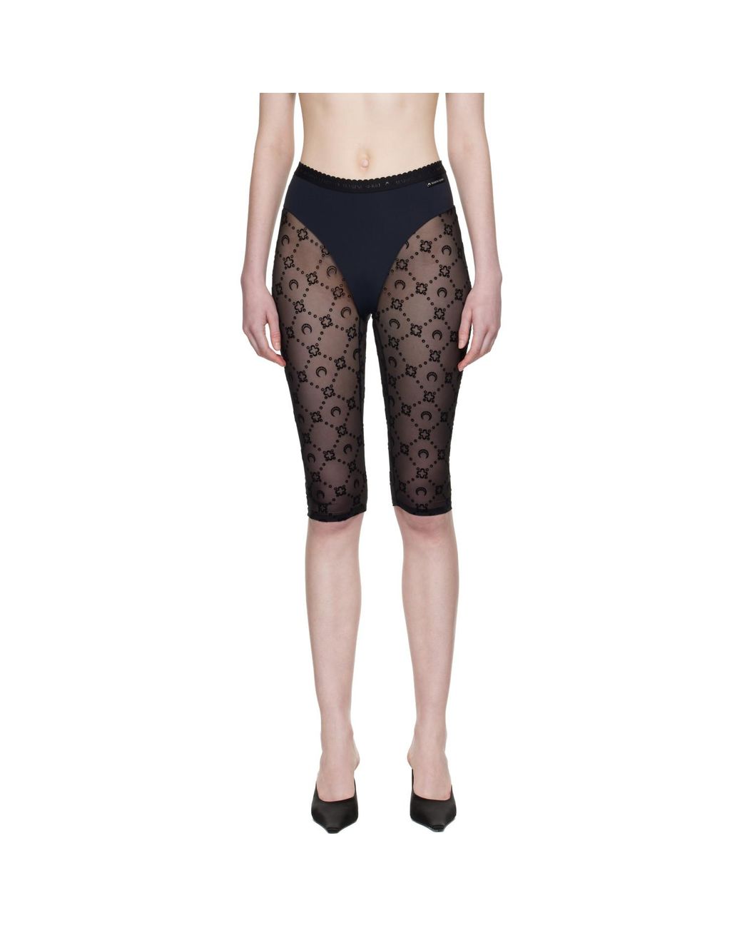 MARINE SERRE Black Moonogram Mesh Flock Capri Leggings