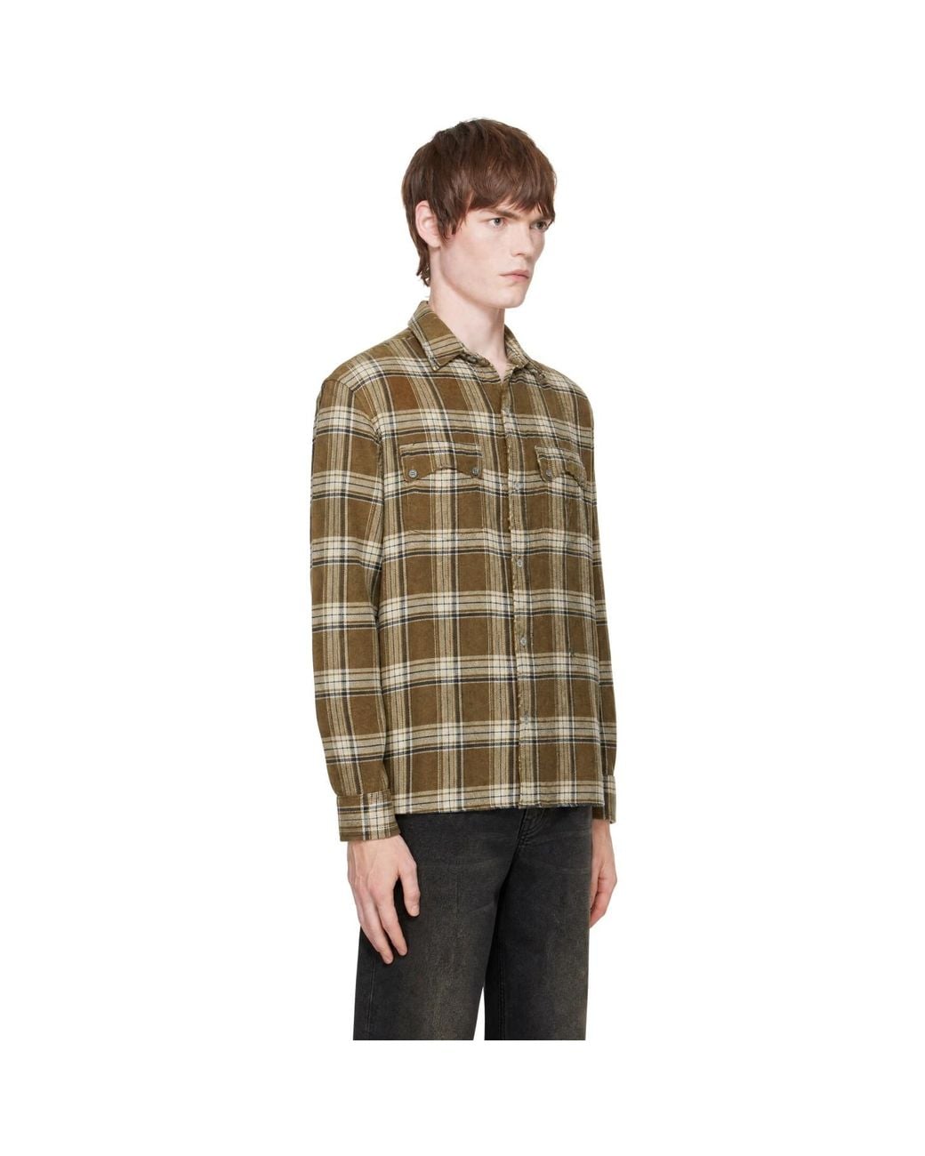 Rhude Green Aviabi Cargo Long Sleeve Flannel Shirt for men