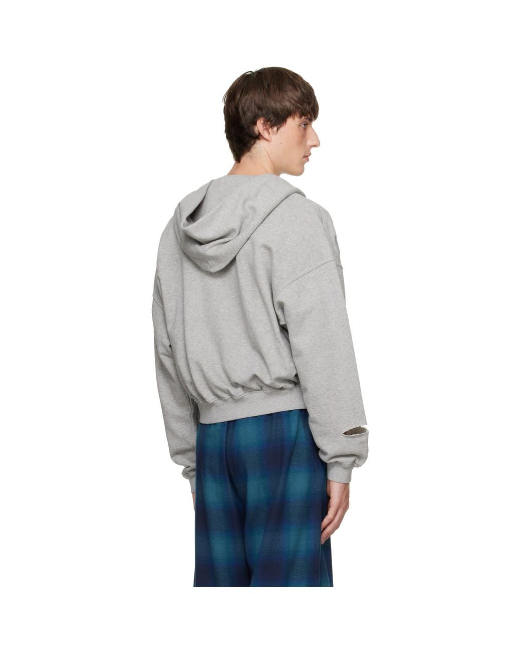 we11done Gray Repaired Zip-Up Hoodie for men