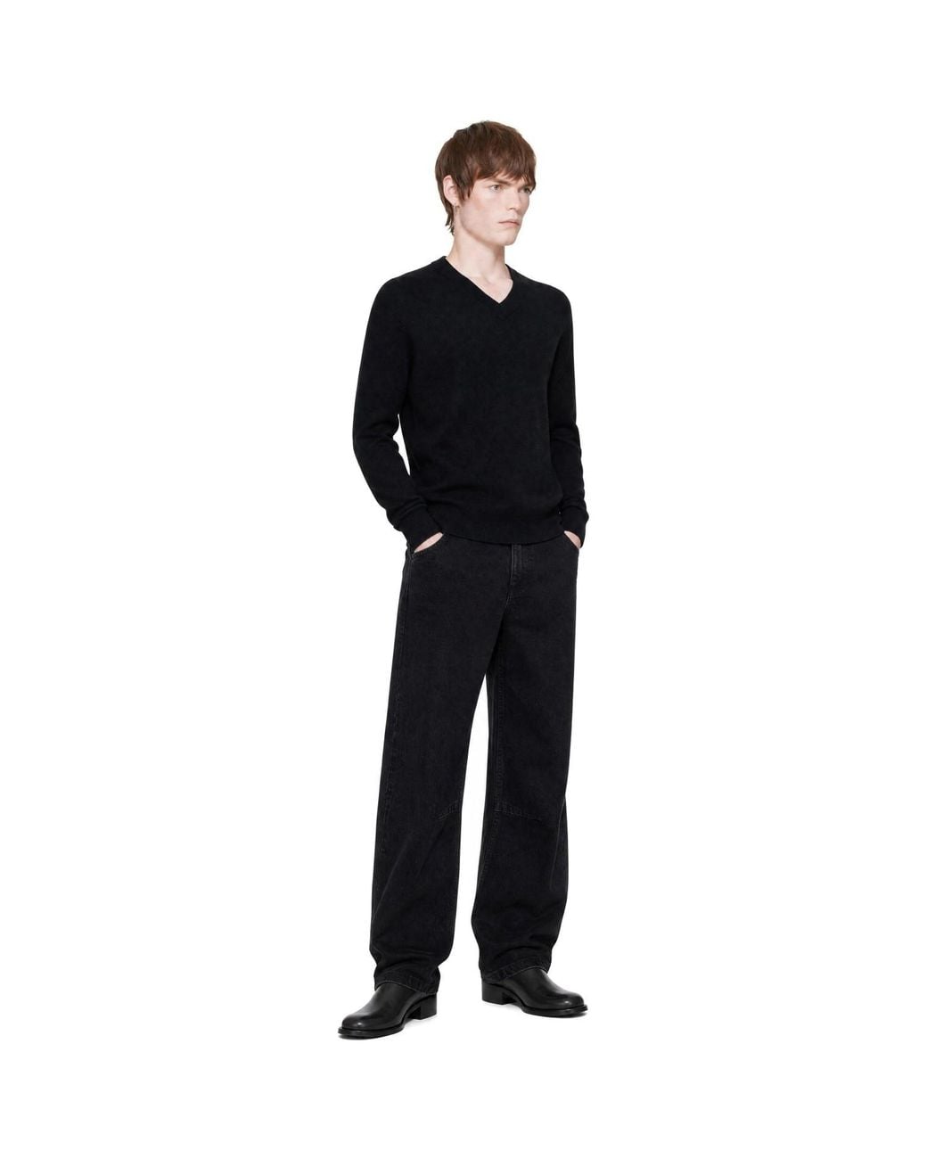 Entire studios Black Knit Cashmere V-Neck Sweater for men