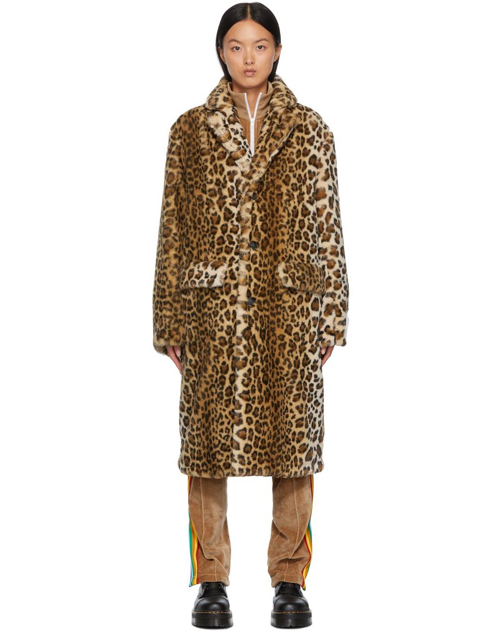 Palm Angels Leopard Faux-fur Coat in Brown | Lyst