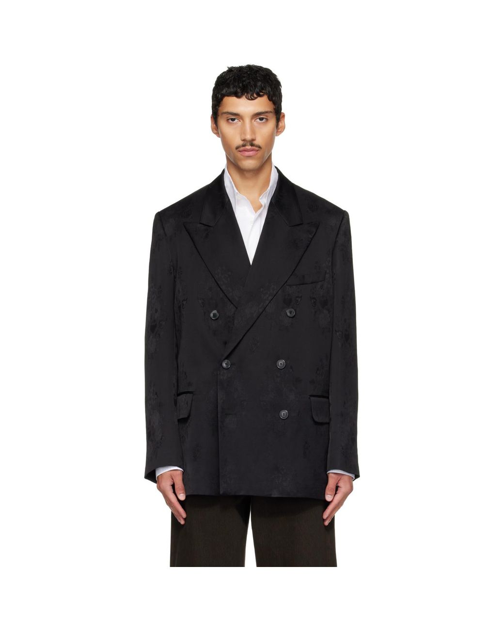 Dries Van Noten Black Oversized Jacquard Blazer for men