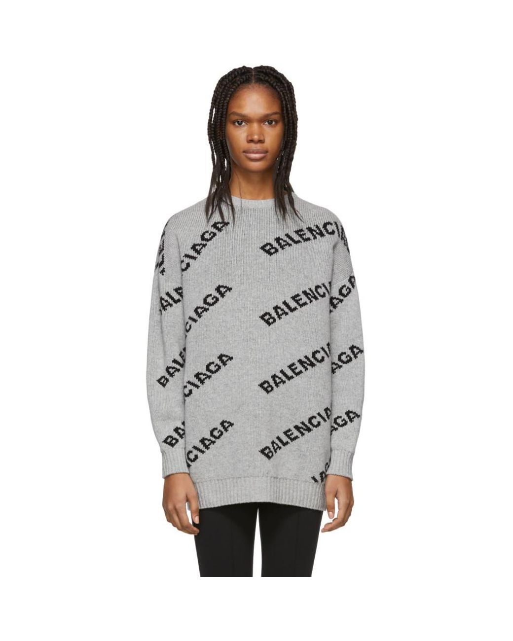 Balenciaga Wool Oversized Logo Knitted Jumper in Grey (Grey) | Lyst Canada