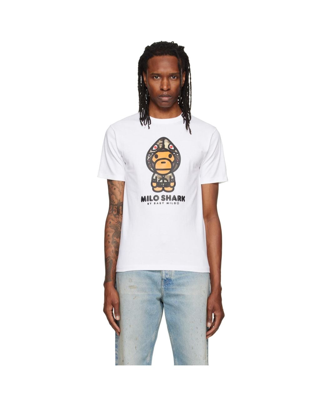 A Bathing Ape White Color Camo 'Milo Shark' Fzh T-Shirt for men