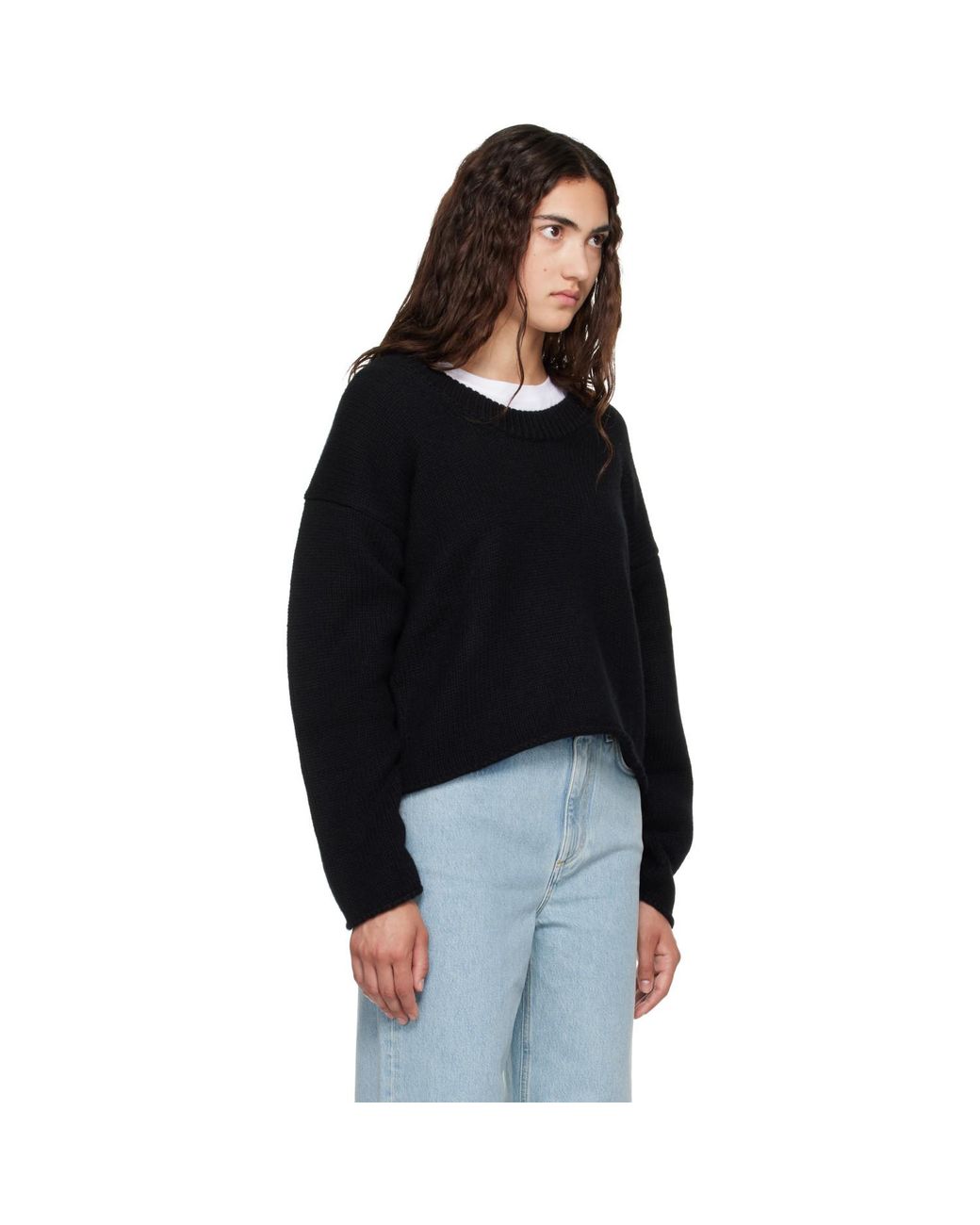 Loulou de Saison Black Derry Lds U Neck Cashmere Sweater
