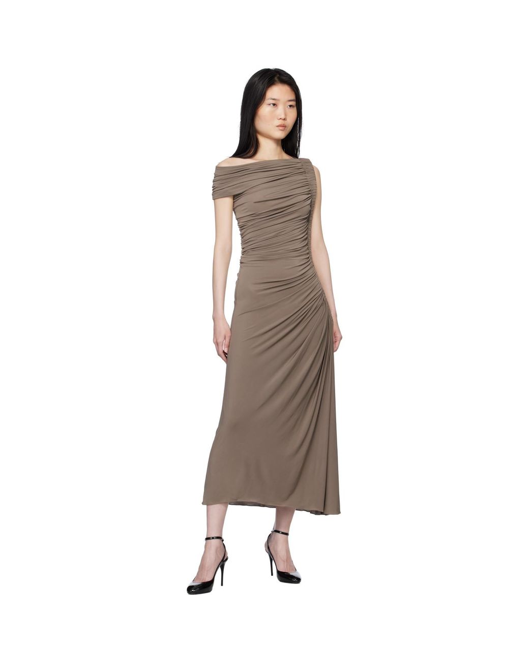 Alaïa Black Taupe Asymmetric Pipe Midi Dress