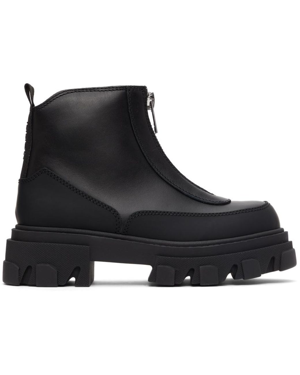 Ganni Black Leather Zip Boots Lyst