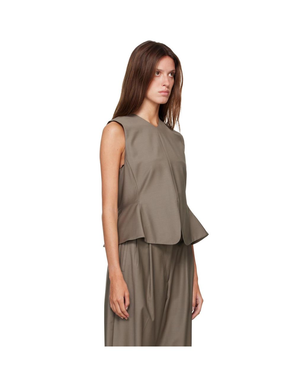 Cordera Brown Tailored Peplum Top