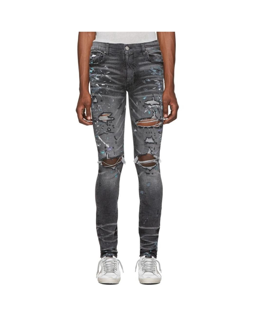 Amiri Grey Paint Splatter Jeans in Gray for Men | Lyst