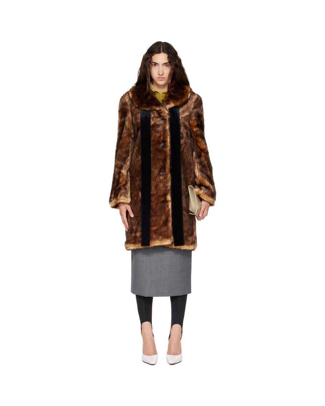 ShuShu/Tong Brown Faux-Fur Long Coat