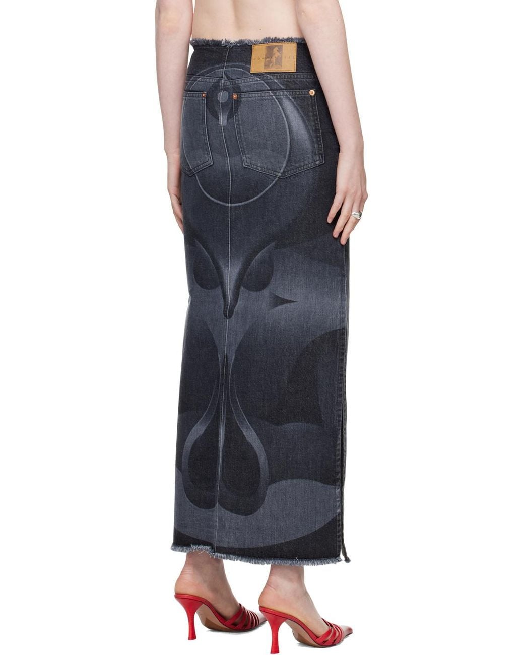 Conner Ives Ghulam Denim Midi Skirt in Black | Lyst UK 