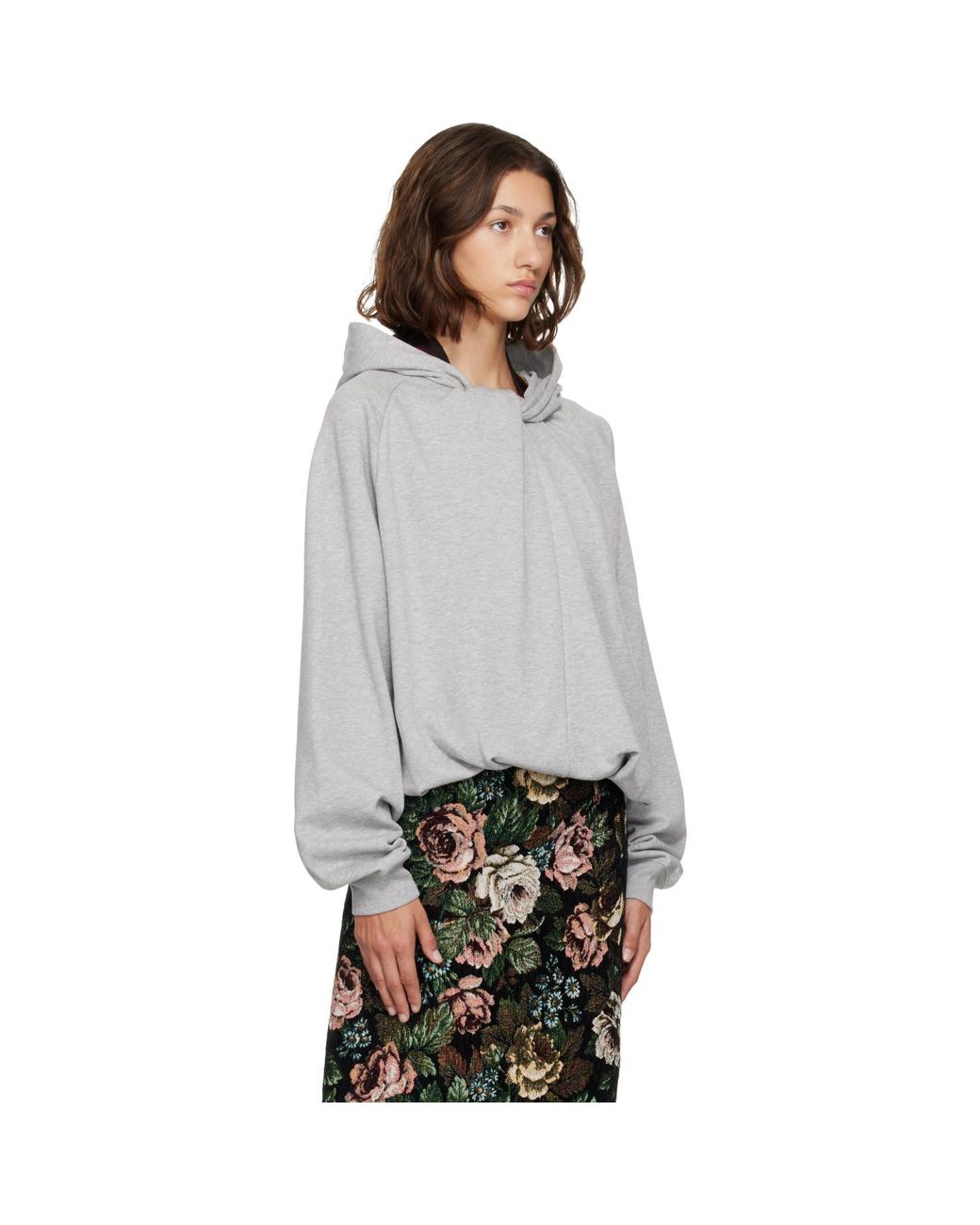 Dries Van Noten Gray Draped Cotton Hoodie