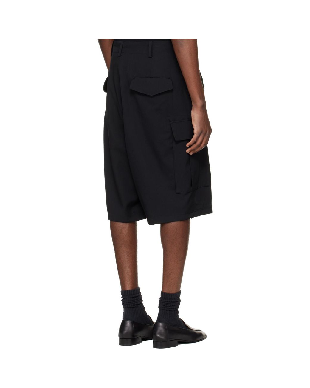 Yohji Yamamoto Black Side Pocket Cargo Shorts for men