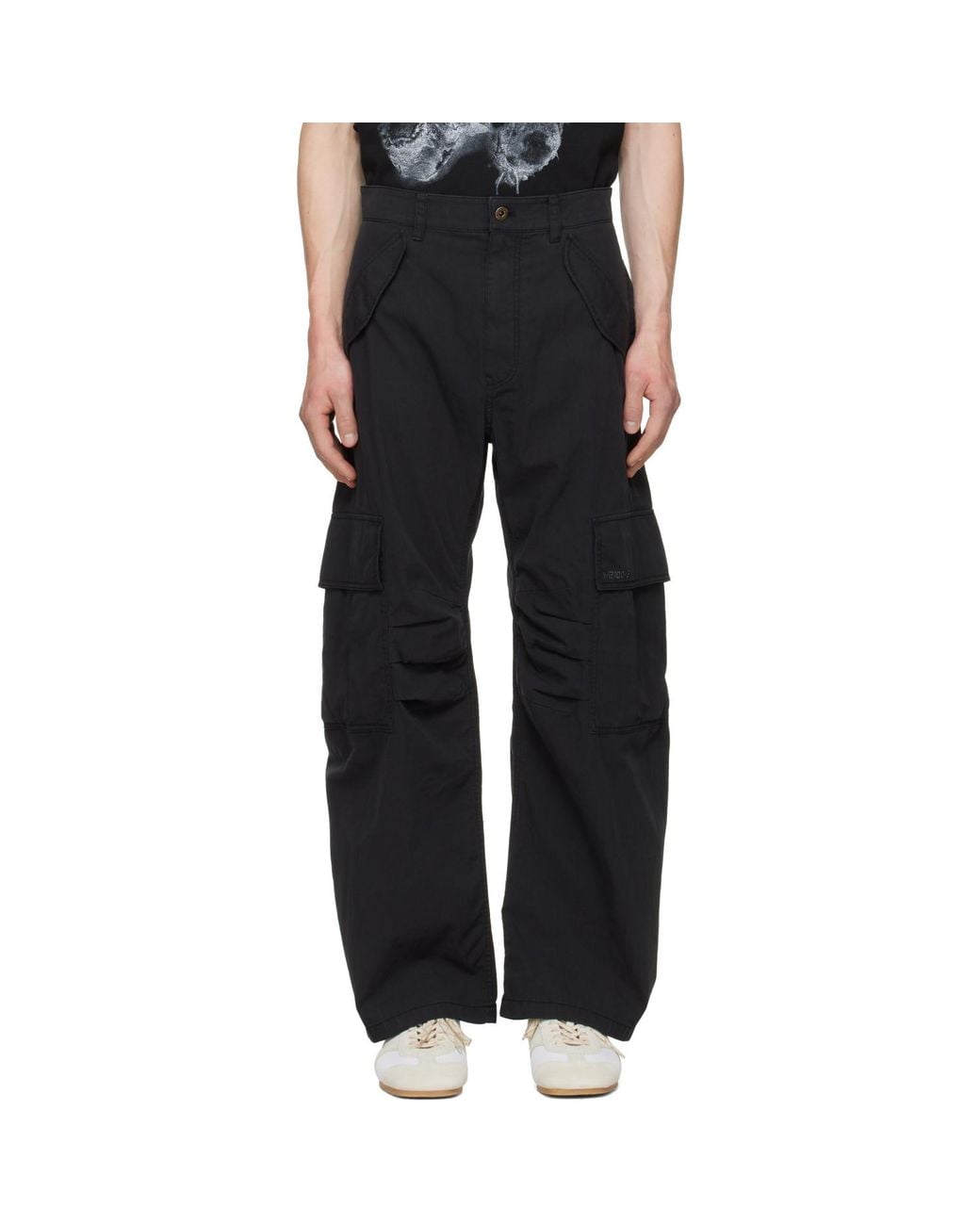 we11done Black Crescent Shirring Cargo Pants for men