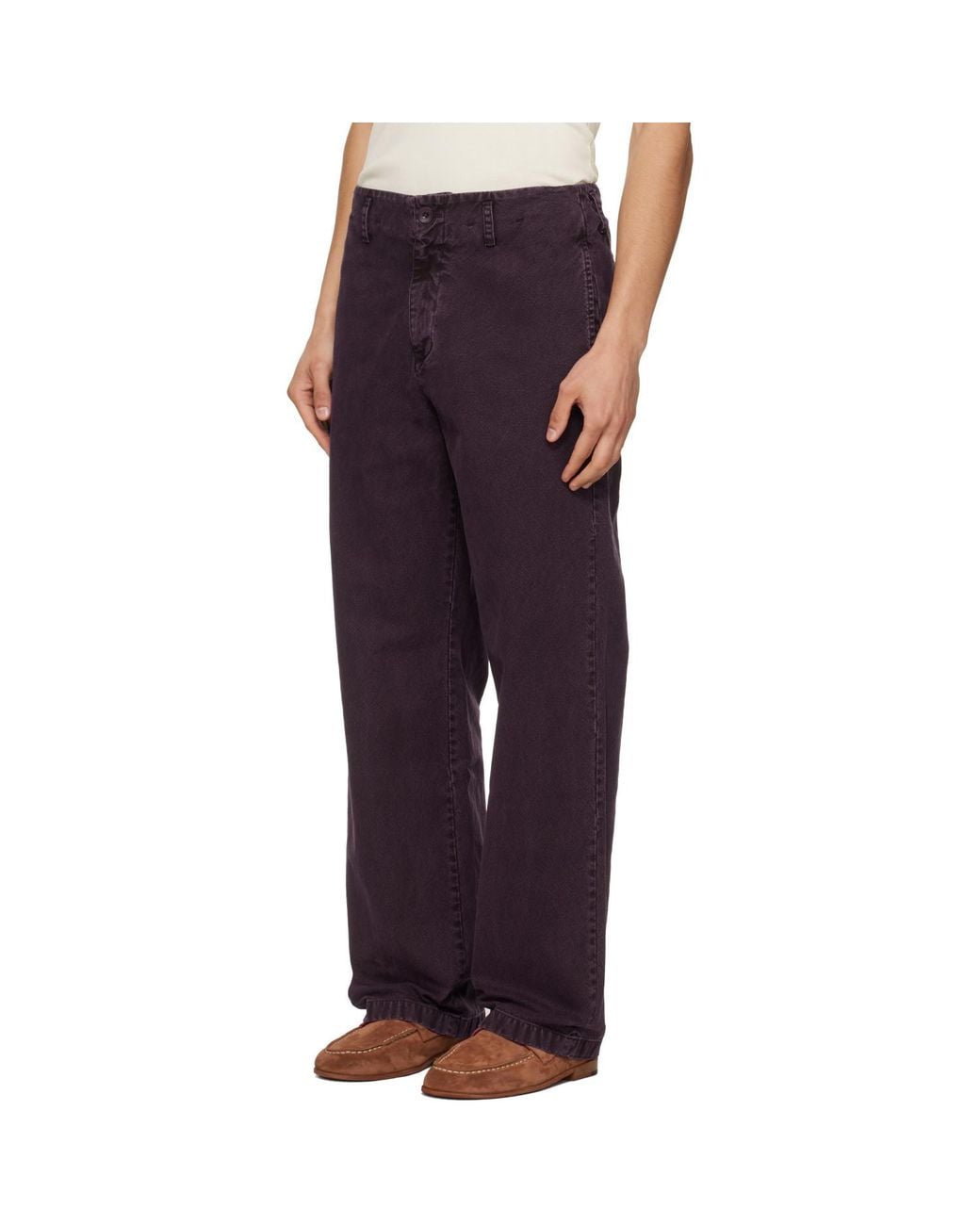 TONYWACK Blue Burgundy Garment Dyed Cotton Straight Trousers for men