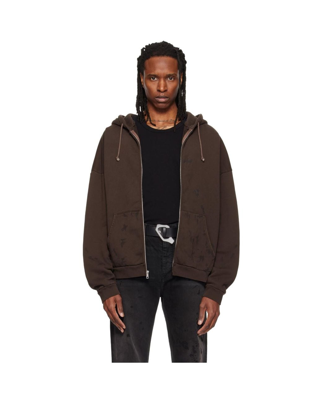 ALEXANDER DIGENOVA Black Zip Up Painter Hoodie for men