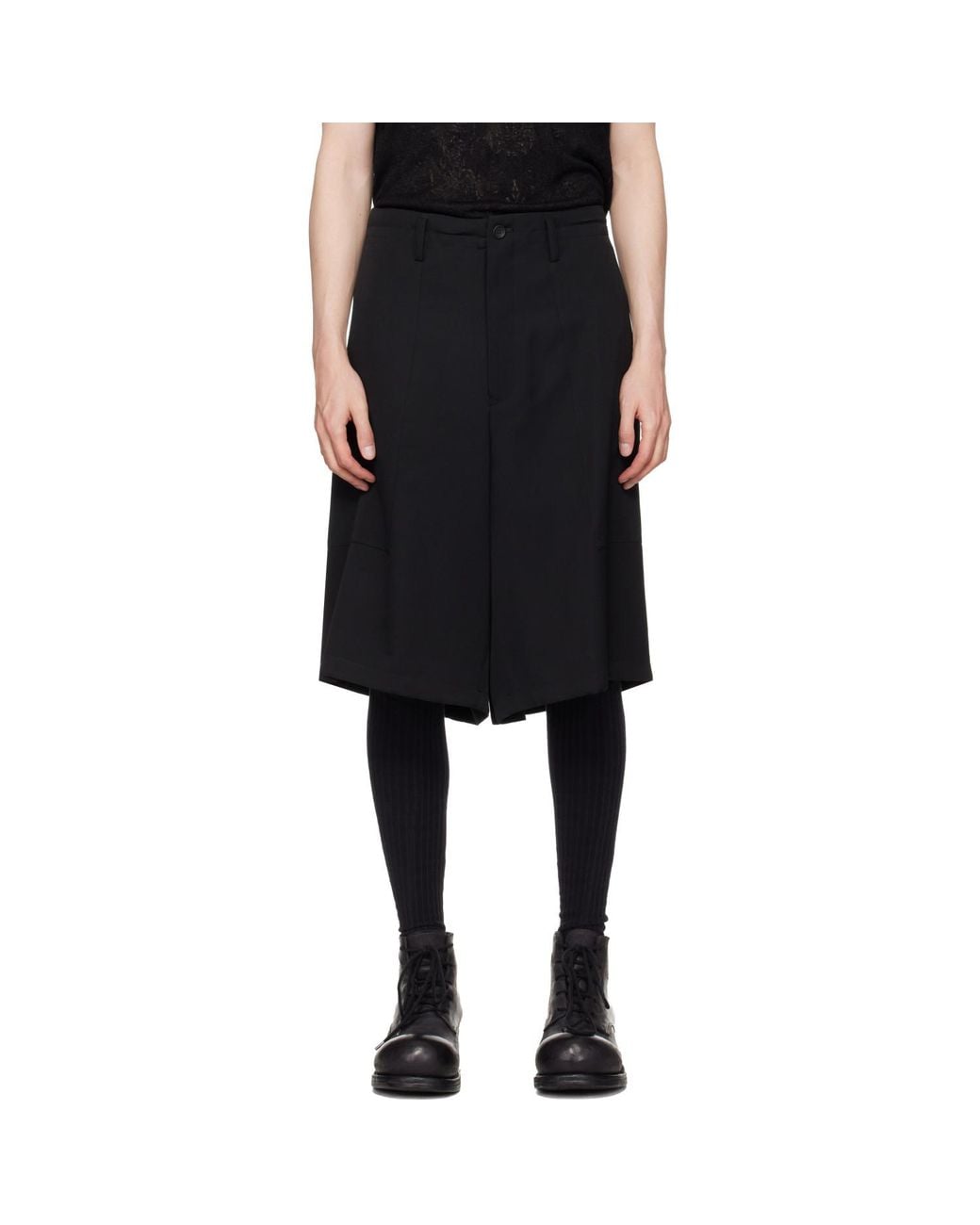 Yohji Yamamoto Black Wool Gabardine St Pocket Shorts for men